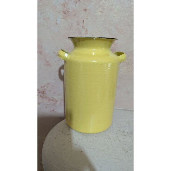 Milk Can Yellow Enamel Vase With Handles Farmhouse rustic cottage  country  8" - Picture 3 of 7